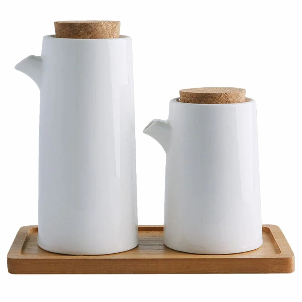 Lurrose Aceitera de cerámica para alimentos, antigoteo, para aceite, para comida, aceite de oliva, vinagre, dispensador de salsa de soja, asar y hornear, 2 unidades