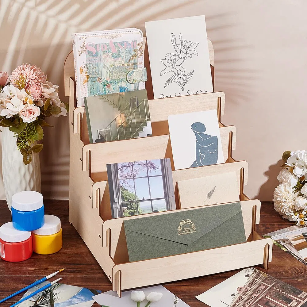 PH PandaHall Soporte para tarjetas postales de madera de 5 niveles, portatarjetas postales para fotos, vendedor, mostrador de ventas, tarjetas de felicitación