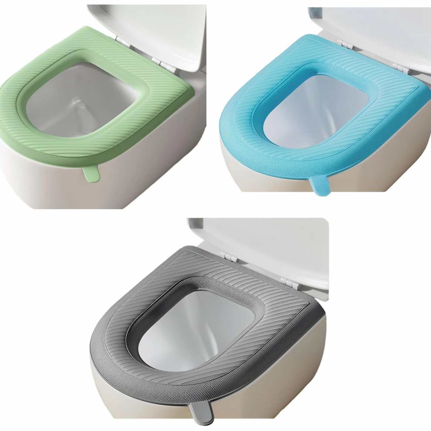3 piezas de funda para asiento de inodoro, calentador de asiento de inodoro, funda de asiento de inodoro alargado, cojín acolchado para asiento de inodoro, cubierta de cisterna de inodoro lavable o