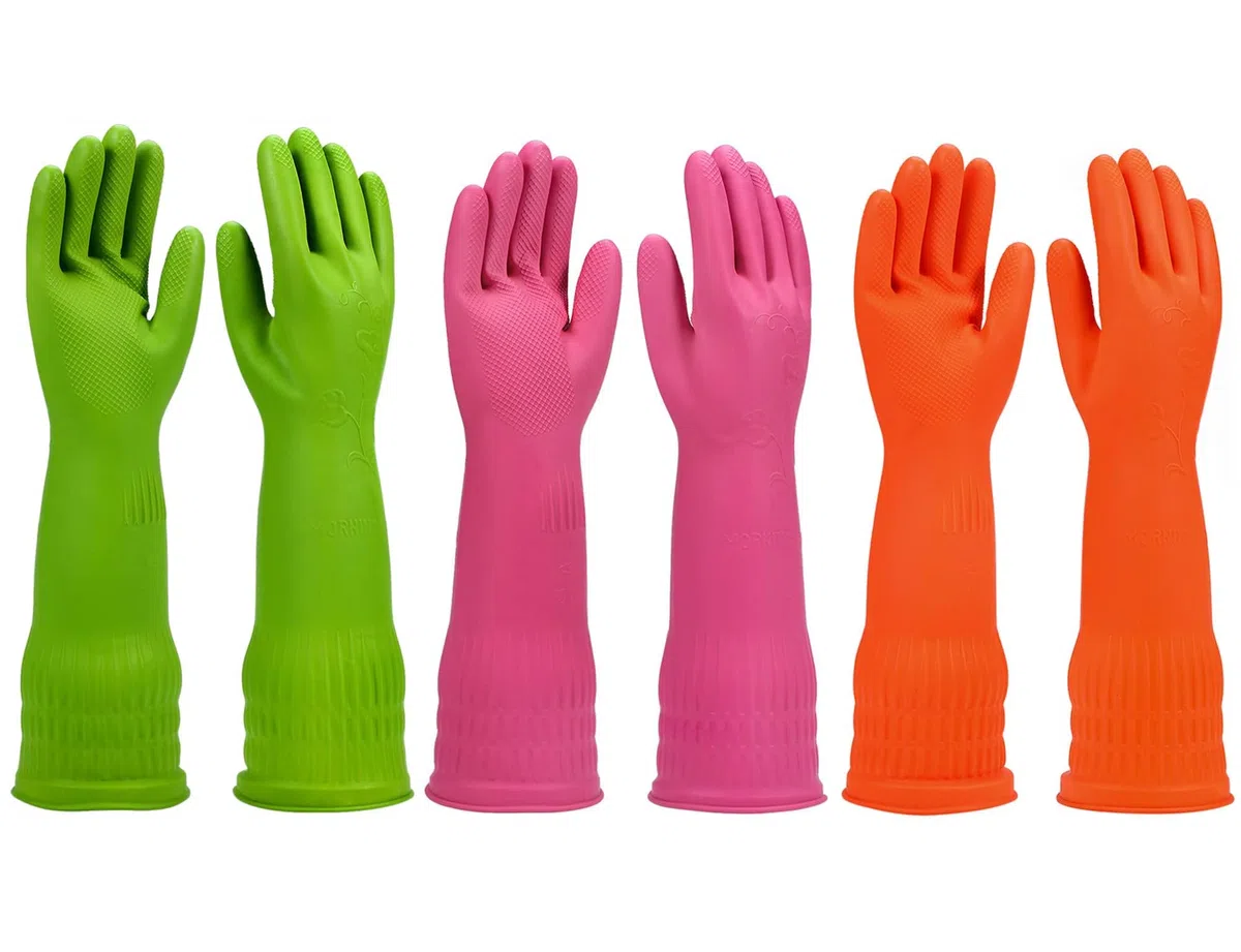 3 pares de guantes de goma para lavar platos de cocina, guantes antideslizantes para lavar platos, reutilizables e impermeables para el hogar