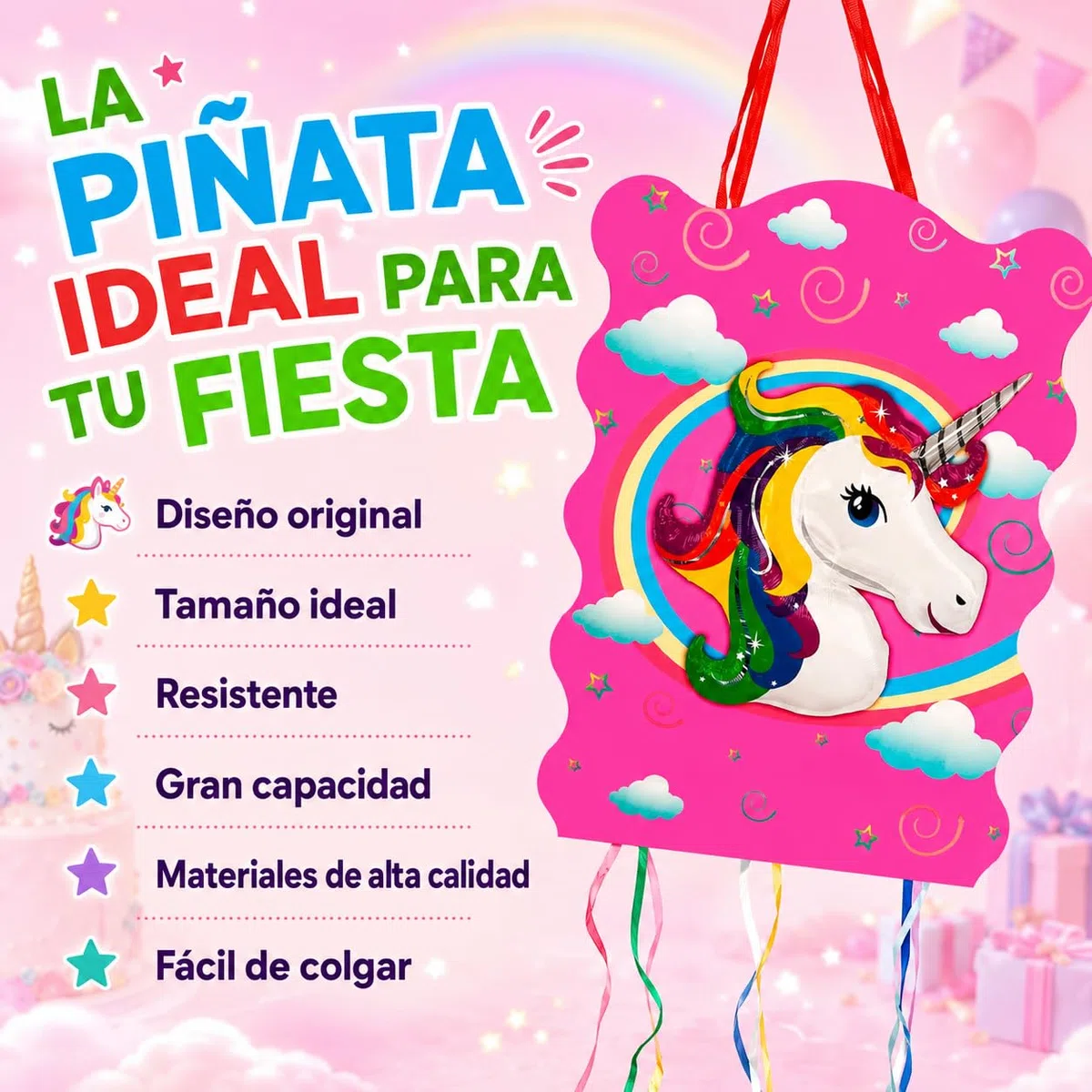 Piñata Cumpleaños Infantil. Piñata + Pack 70 Chuches Sin Gluten y Juguetes Piñata. Piñata Cumpleaños. Piñatas Infantiles. Relleno Piñata. Piñata Unicornio. Piñatas Niña. PARTY4EVER