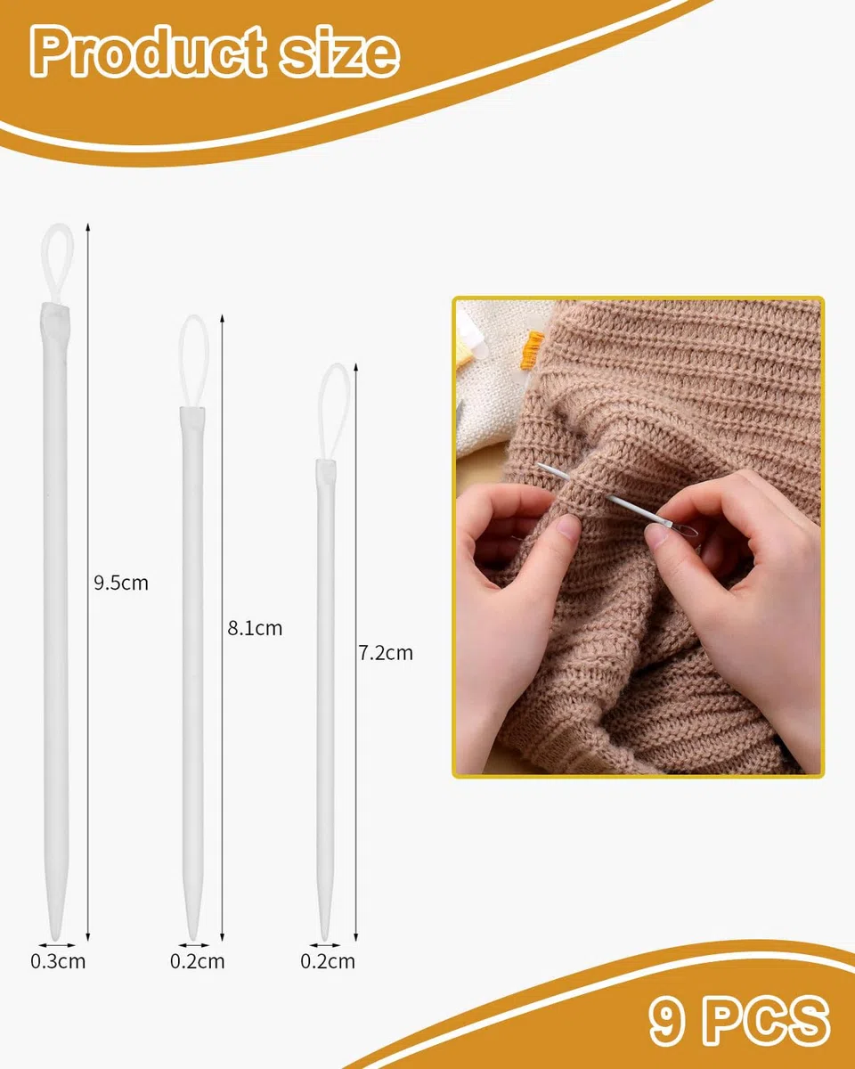 Juego de 9 agujas de lana,Agujas de zurcir,Agujas de coser de ojo grande,Agujas de lana para coser,Agujas de coser,Agujas de zurcir de ojo grande para tejer lana