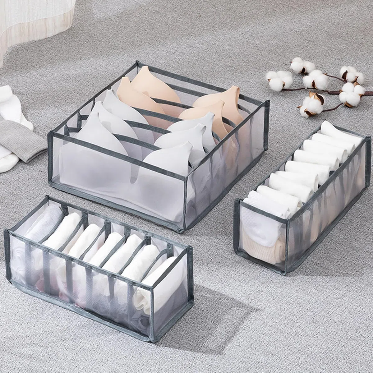 MUU 6 Piezas Organizador de Ropa Interior,6/7/11 Rejillas Separador Cajones de Sujetadores,Cajas Organizadoras Armario Ropa,Cajas de Almacenamiento para Calcetines Camisetas Pantalones Faldas
