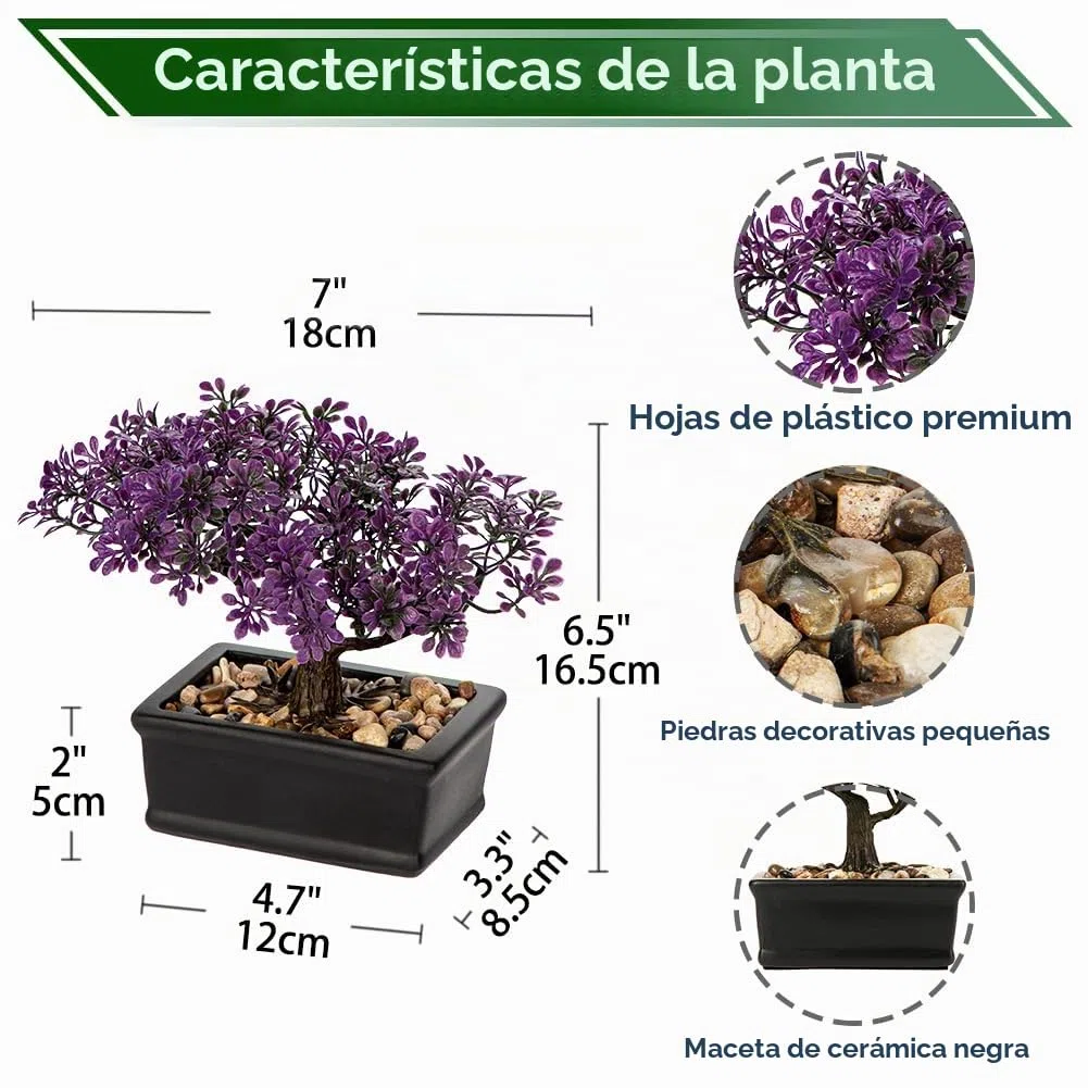 Hollyone Árbol Bonsái Artificial Morado de 6.5 Pulgadas, Planta de Interior Japonesa, Decoración Sintética para Hogar, Escritorio