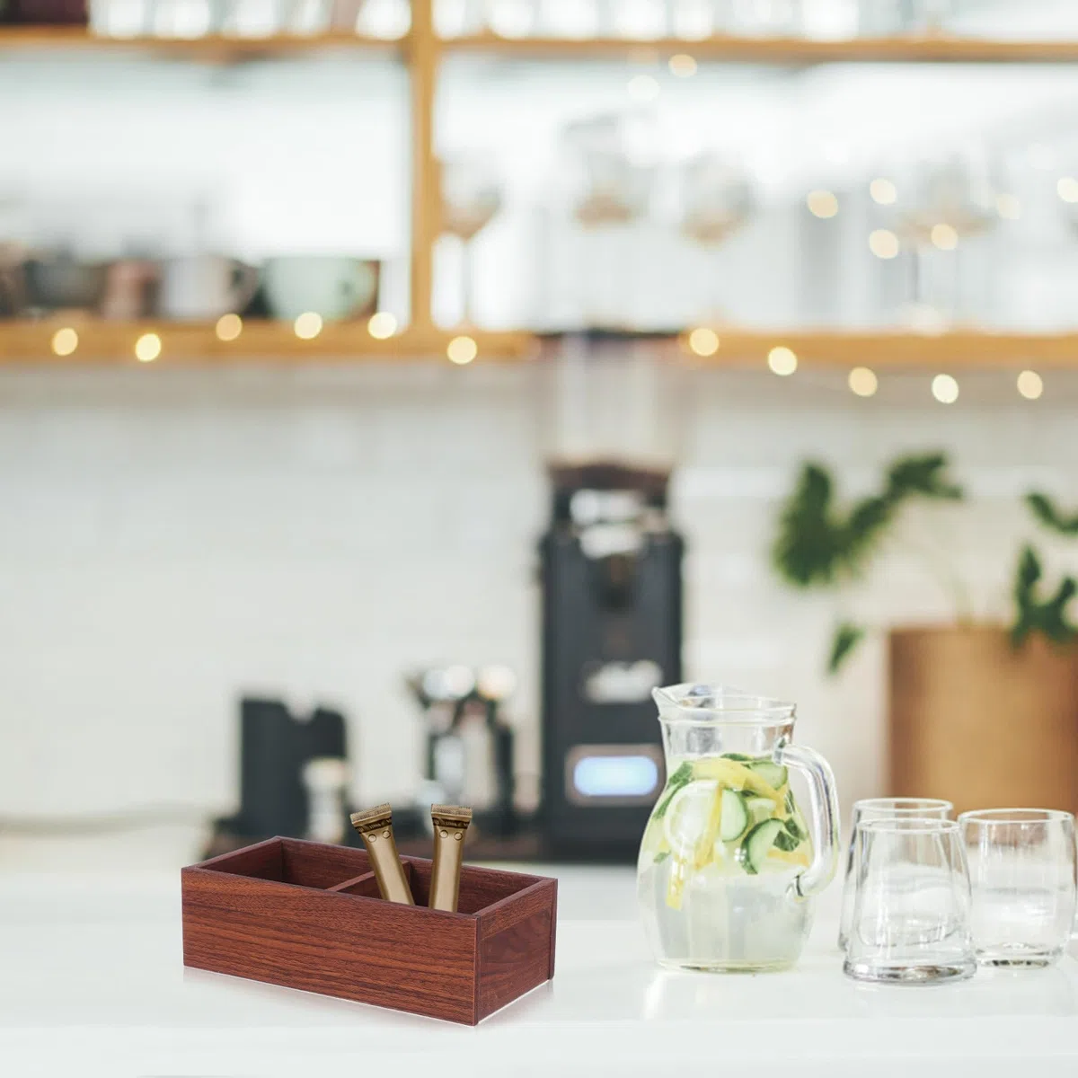 Bolsitas Diseño Minimalista de Té Madera de Gran Capacidad Organizador Almacenamiento, Marrón para Café y Especias para Cocina y Oficina