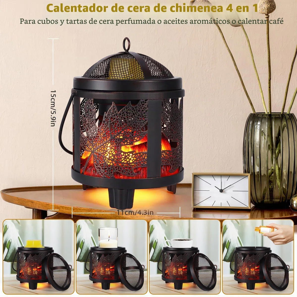 Lámpara de Fragancia eléctrica,Quemador eléctrico 4 en 1 para Cera aromática,Vela y Aceite aromático, Patrón de hoja de arce Lámpara de Aroma eléctrico para Regalos y Decoraciones de Oficina doméstica