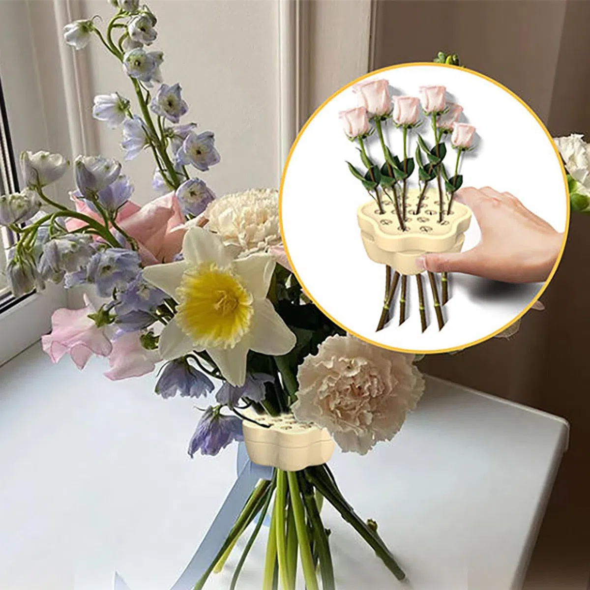 Espiral Ikebana Stem Holder - Juego de 2, Amarillo, Soporte para Tallo Flores, Ideal para Crear Hermosos Ramos, para Que Pueda Disfrutar los Arreglos Florales en Cualquier Momento Lugar