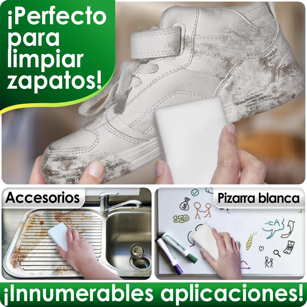 Kitchen Help Juego de 20 esponjas mágicas blancas para limpiar a fondo, esponja de limpieza para el hogar