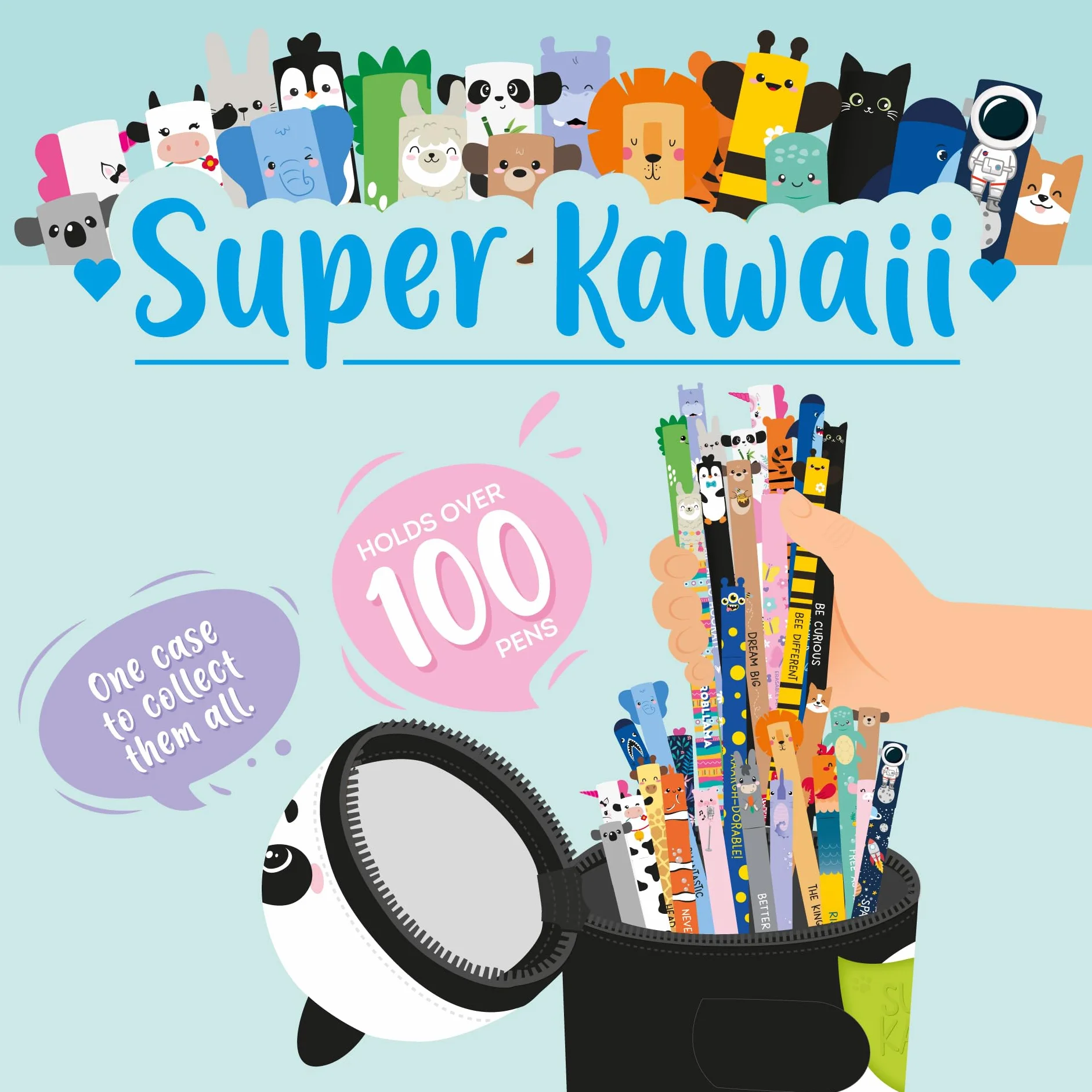 Legami - Estuche Super Kawaii con Pandas, Espacioso, con Capacidad para hasta 100 bolígrafos borrables, de Silicona Suave, 13 x 19 x 13 cm
