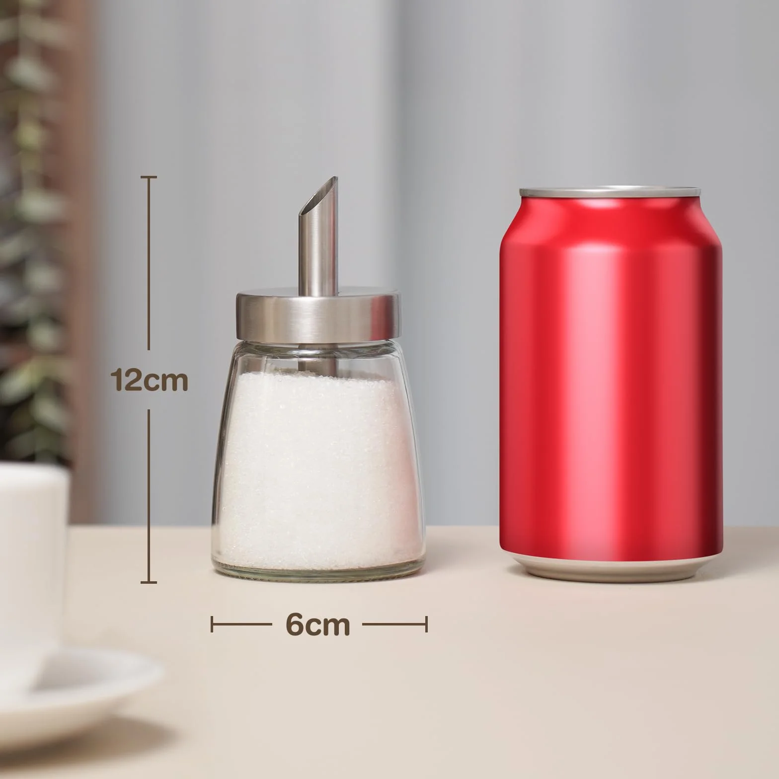Vucchini Dosificador de Azúcar 140ml, Azucareros Tapa Caño de Vertido No Afilado, Botella de Vidrio Fácil de Verter, Recipiente de Cocina, Accesorios Decorativos Para Mostrador, Cafetería, Restaurante