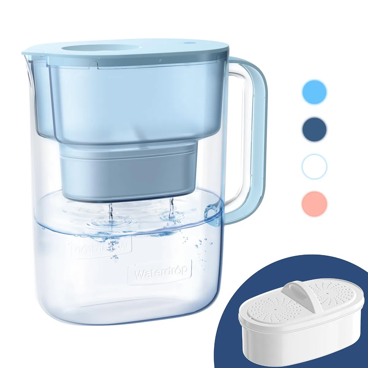 Waterdrop Lucid NSF Certificada Jarra Filtrante de Agua de 3.5L con Filtro de 1×90 Días, Reduce el Plomo, el Flúor, el Cloro y Más, sin BPA, Azul (Filtro de Repuesto: WD-PF-01A Plus)