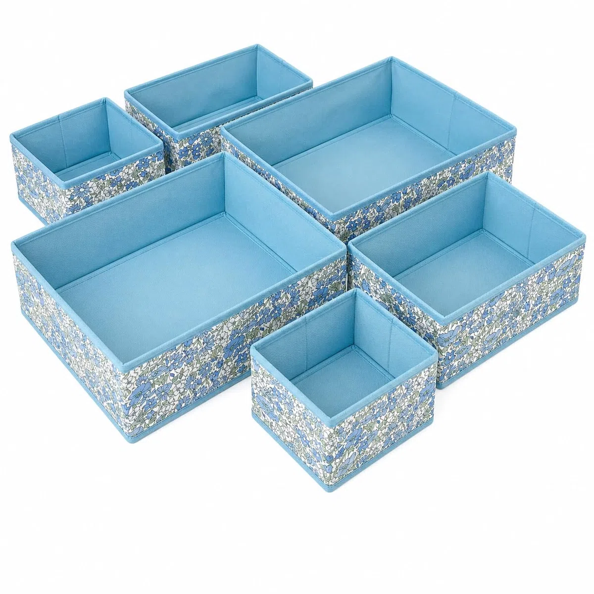 Organizador Cajones, Juego de 6 Cajas Almacenaje Plegables de Tela, para Ropa Interior y Calcetines, Estampado Floral, para Armario y Cómoda, Multicolor (Azul)