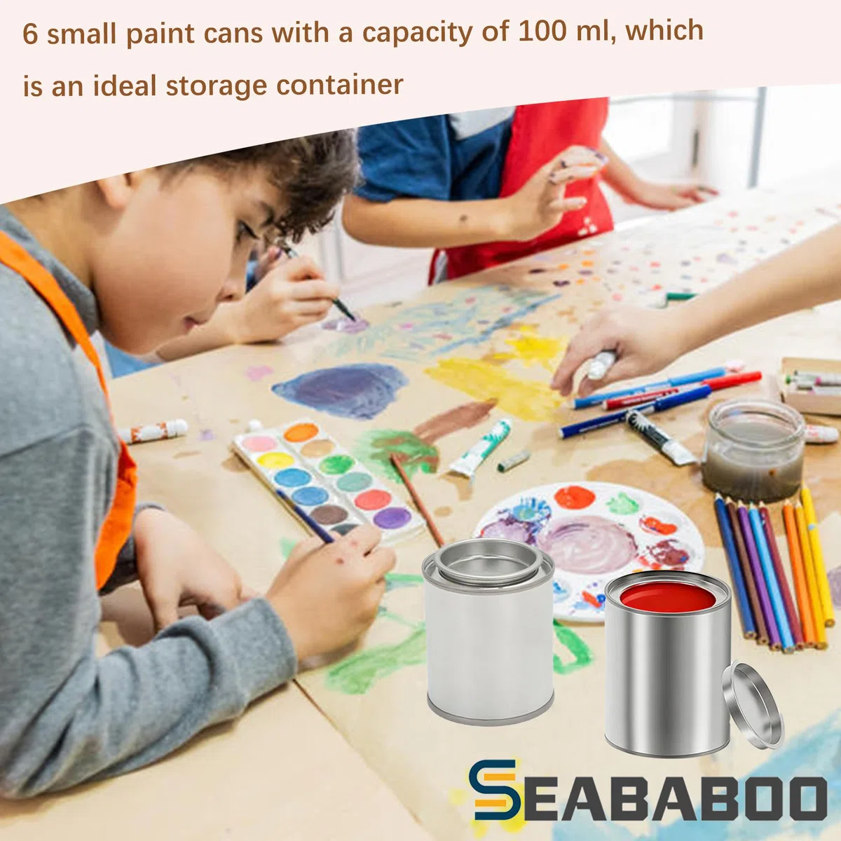 Mini latas de pintura con tapa, 100 ml, 6 unidades vacías, botes de metal, recipientes vacíos, latas de pintura para pintar, tarros portátiles para especias, color gris (6 unidades)