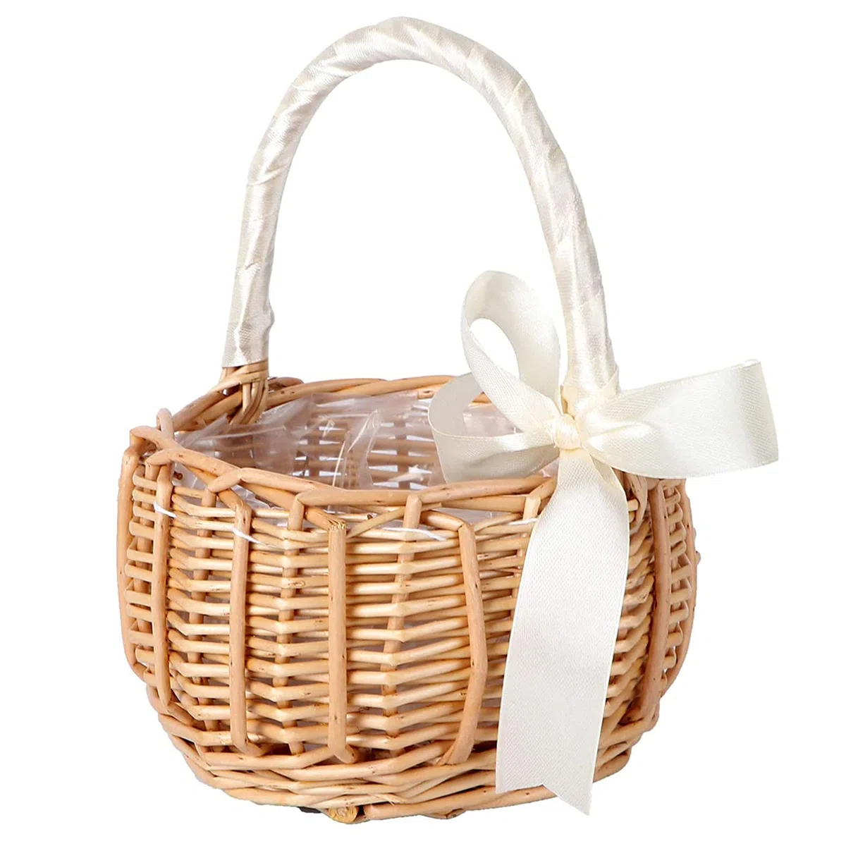 Cesta de Niña de Las Flores, Cesta de Flores de Ratán, Cestas de Mimbre para Bodas con Cinta, Cesta de Flores Tejida a Mano con Asa, para la Decoración de la Fiesta de la Boda en Casa, 15 * 8 cm