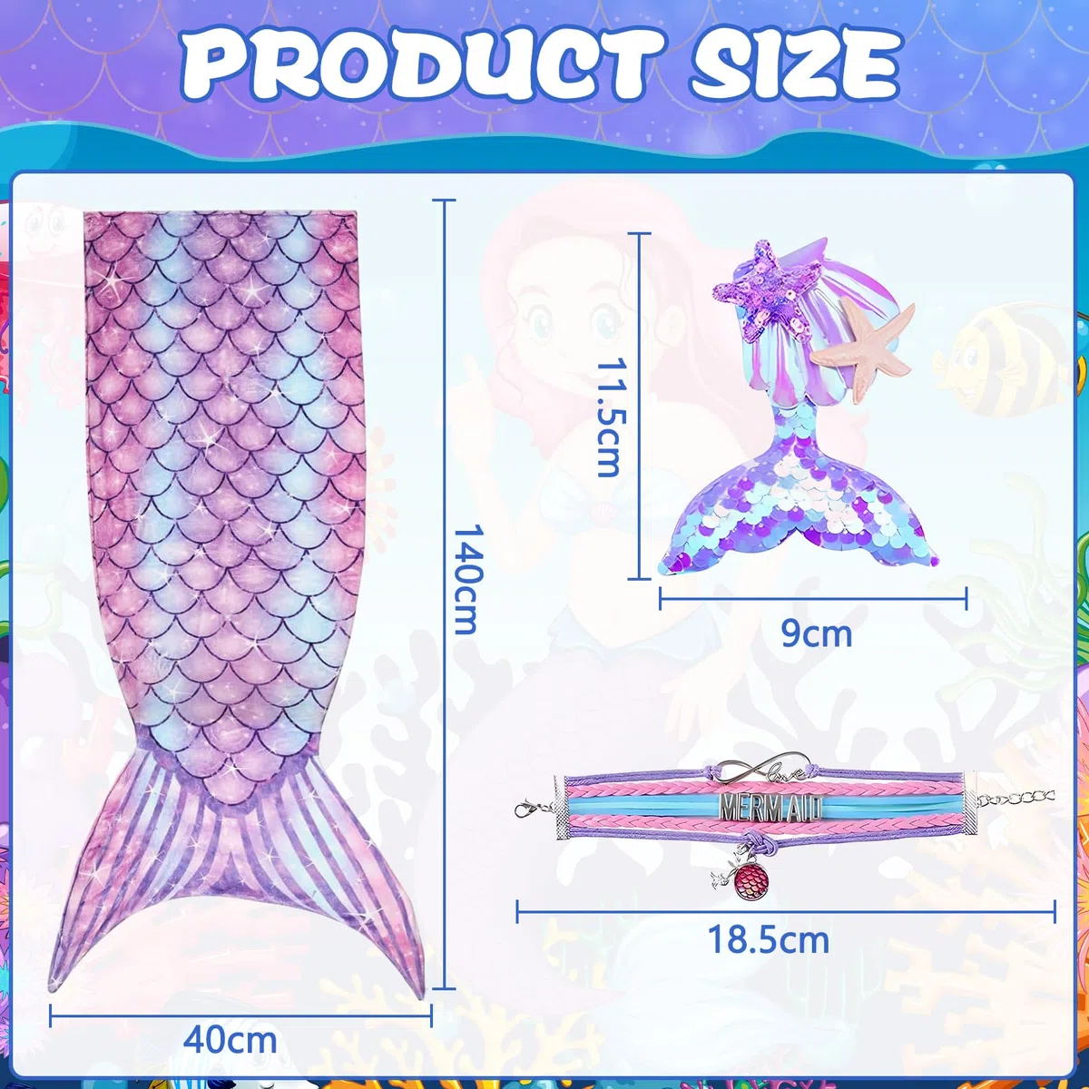 Manta de Cola de Sirena, 140x60cm Manta Cola de Sirena, Franela Manta Sirena con Pulsera de Lentejuelas, Saco de Dormir de Sirena