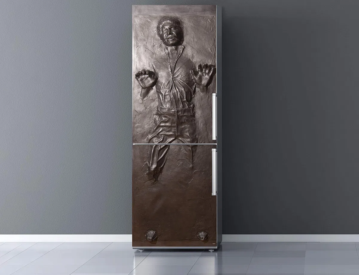 Oedim Vinilo Frigorífico Han Solo en Carbonita 185x60cm | Adhesivo Resistente | Pegatinas de Nevera Económicas y Elegantes | Vinilo Nevera