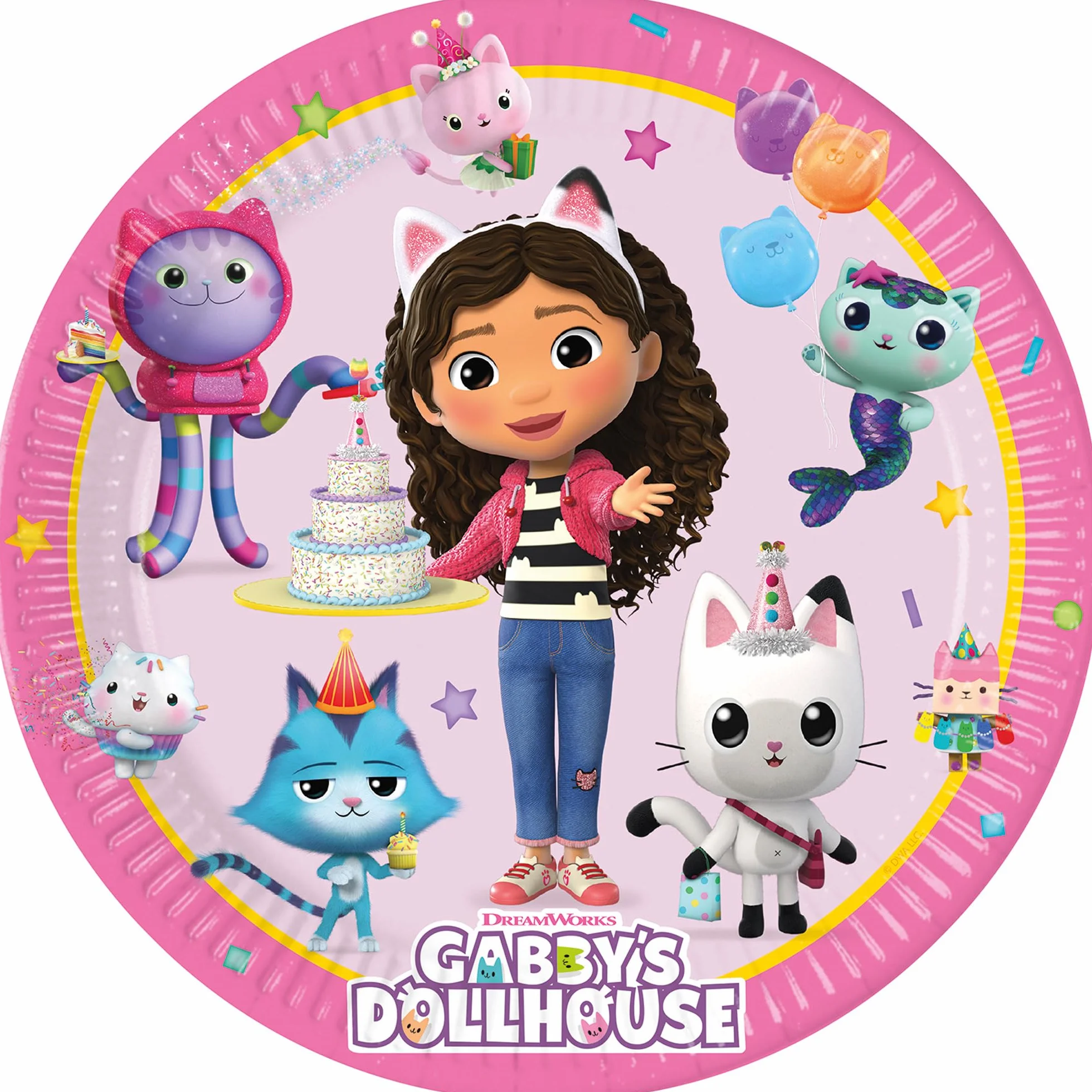 Procos PRO10245291DY - Set de fiesta S Gabby's Dollhouse, set de 52 piezas, platos, vasos, servilletas, vajilla desechable, juego de vajilla