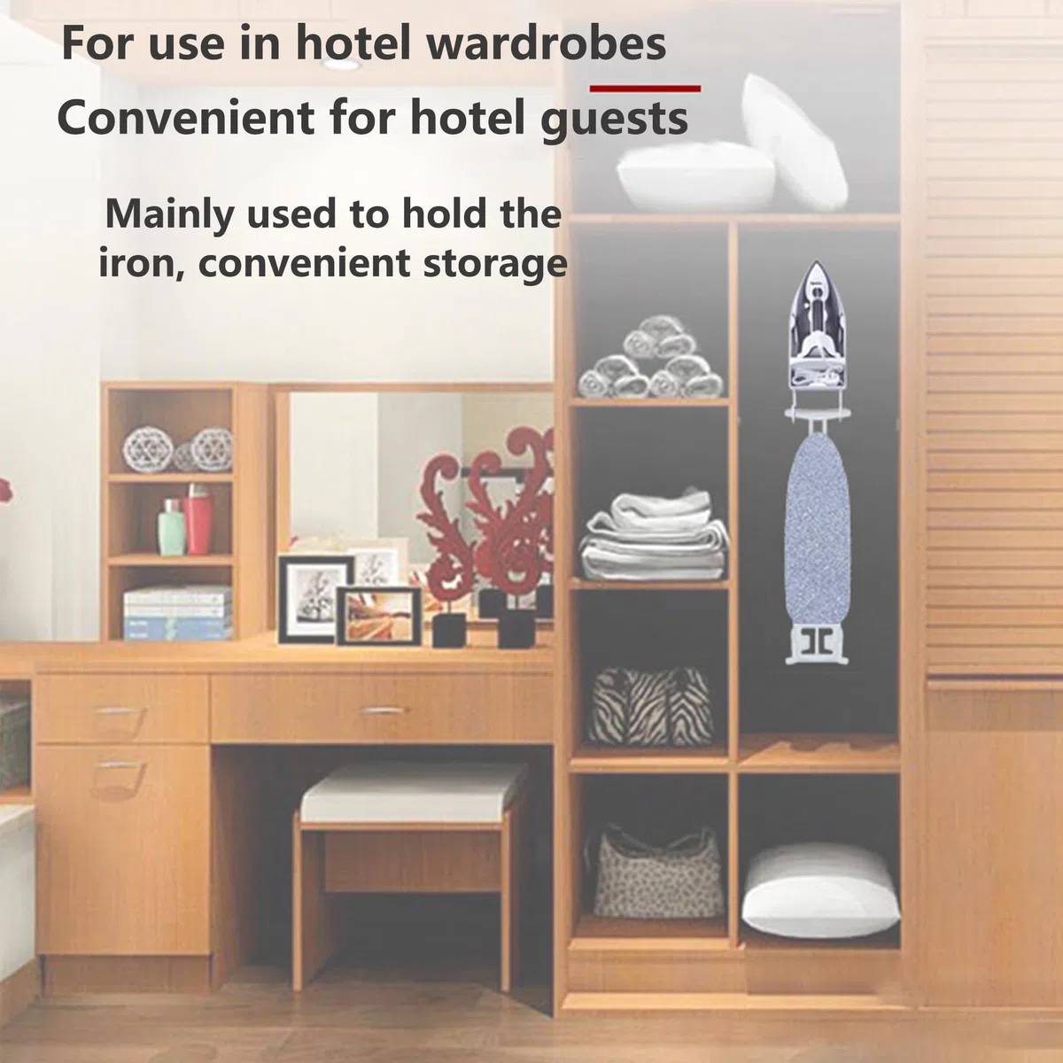 Soporte de pared para hierro, soporte para tabla de planchar, tabla de planchar universal montada en la pared con ganchos extraíbles, organizador de almacenamiento de hierro para lavandería