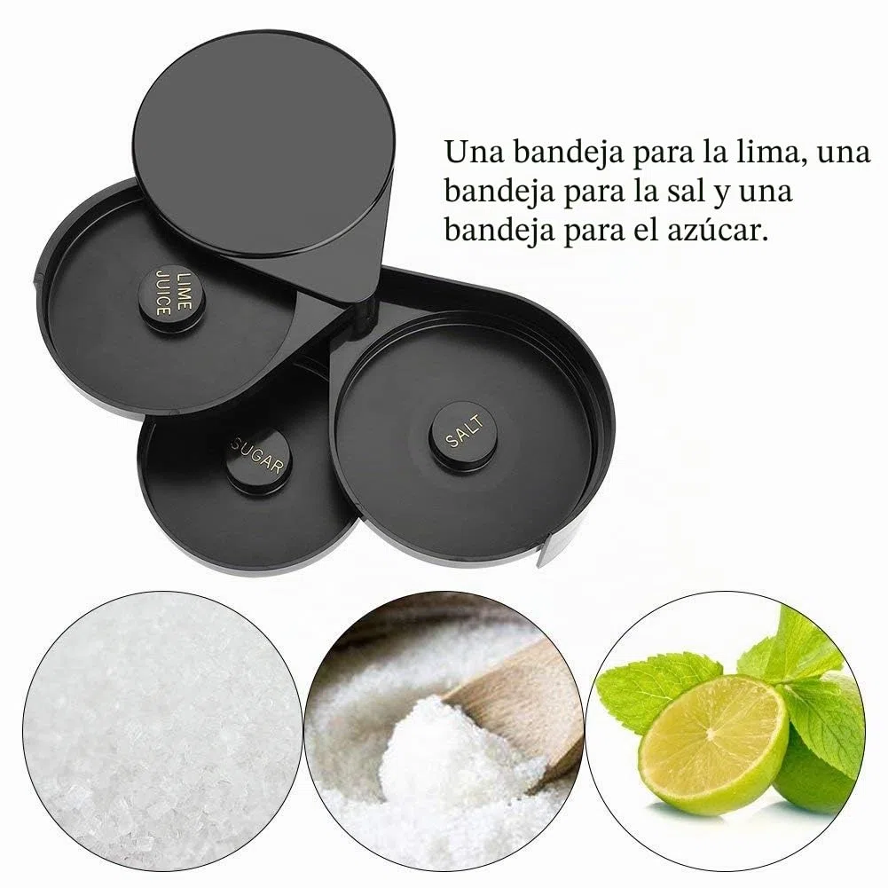 3 niveles de azúcar sal Rim, Recipiente para Especias con borde de sal de azúcar acrílico vidrio de lima para cóctel Bartender Tool Party Home Black