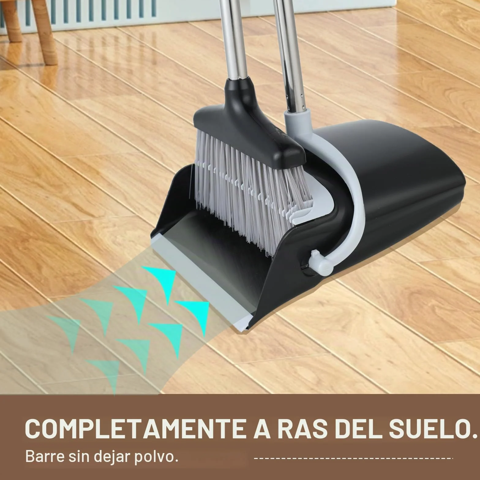 Escoba y Recogedor Plegable 138 cm Plástico Acero Inoxidable Mango Telescópico 8 Piezas Negro Blanco