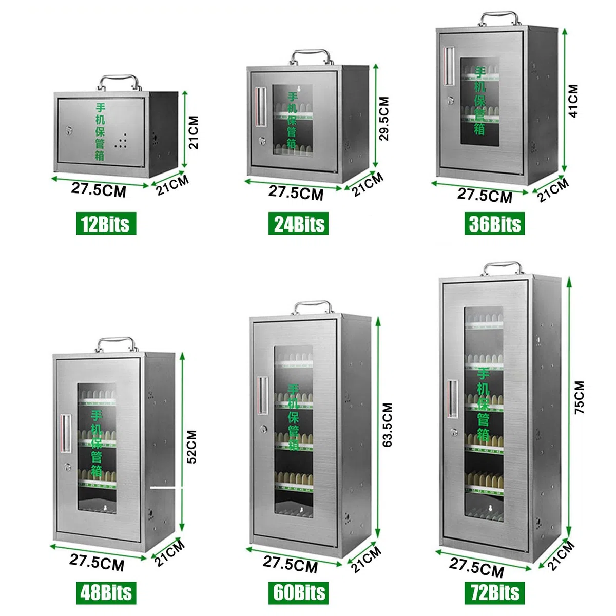 Caja De Almacenamiento De Acero Inoxidable para Teléfonos Móviles con Llave Montaje En Pared 12-72 Ranuras Armario para Teléfonos Móviles Taquilla Organizadora(36bits)