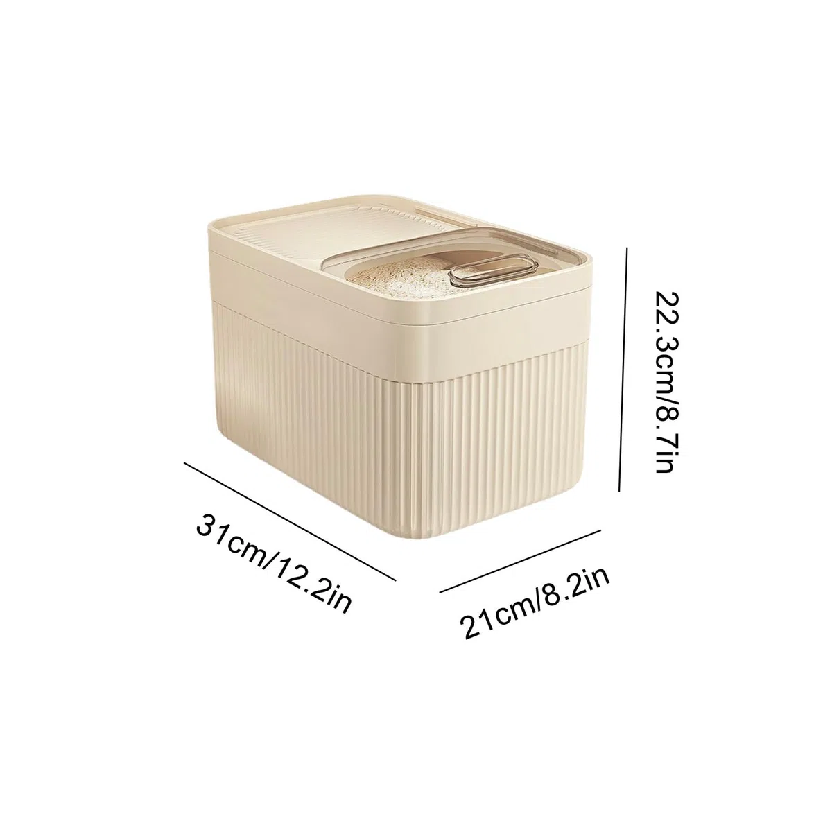 Contenedor de almacenamiento de arroz, caja de almacenamiento de cereales de gran capacidad con taza medidora, recipientes de arroz aptos para lavavajillas para cereales, alimentos para mascotas