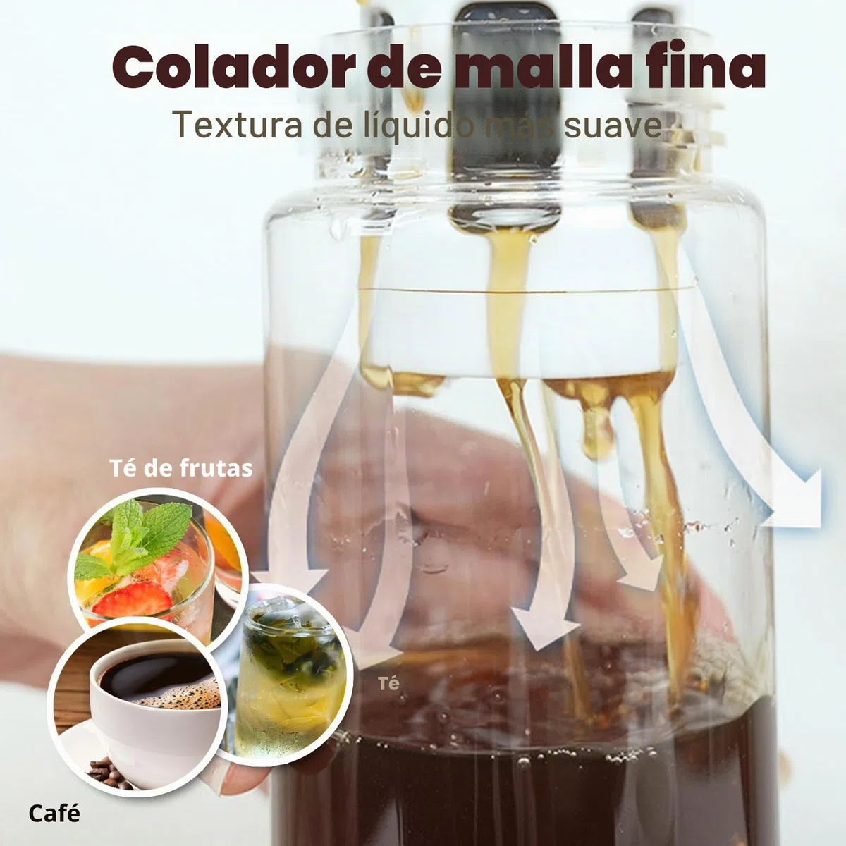 Ideal Swan Cafetera fría de 650 ml portátil con filtro de malla fina, botella de té fría multiusos para café y jugo, cafetera helada para exteriores, viajes, hogar