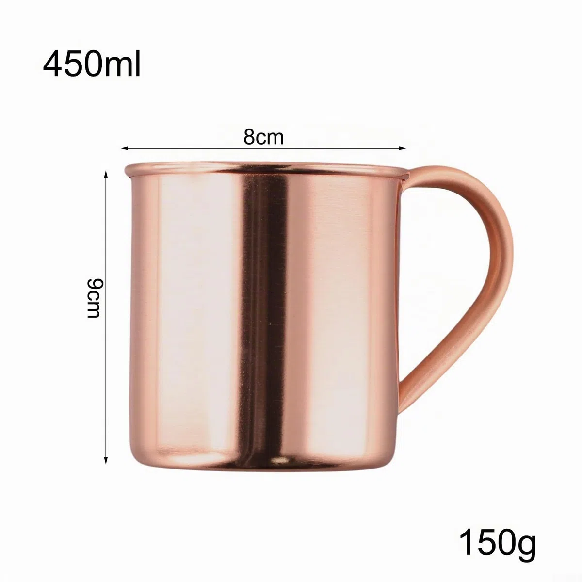 Taza de cobre puro de 450 ml para café, cerveza, camping, vaso con sabor mejorado y material resistente para cocina, bar y uso al aire libre