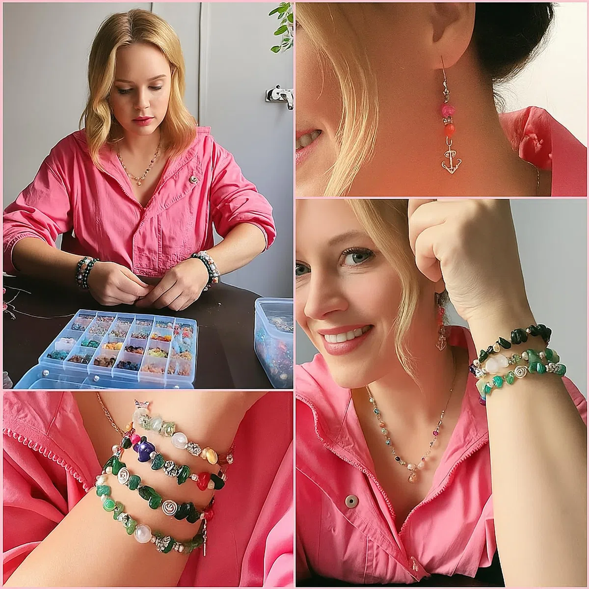 Juego de 24 colores para hacer joyas, 1073 cuentas de piedras preciosas naturales con agujero, cuentas de piedra de 5 a 7 mm para manualidades, joyas, pulseras, collares y pendientes, juego de cuentas
