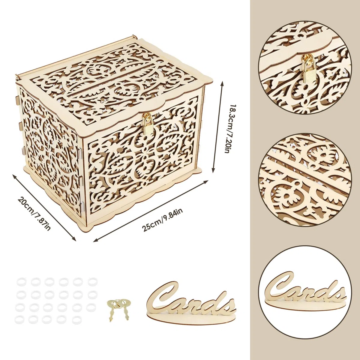Caja de Tarjeta de Boda, Caja de Sobre Boda Hueca Bricolaje con Ranura y Cerradura, Caja de Tarjeta de Regalo de Madera, para Recepción Aniversario de Boda Baby Shower Cumpleaños Decoraciones