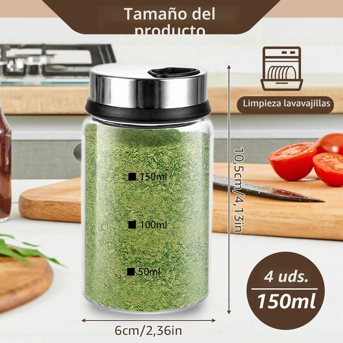 4 Piezas Botes Especias Cristal 150 ml, Botes para Especias con Tapa Giratoria Espejo, Saleros Pimenteros Transparentes para Cocina Mesa Barbacoa