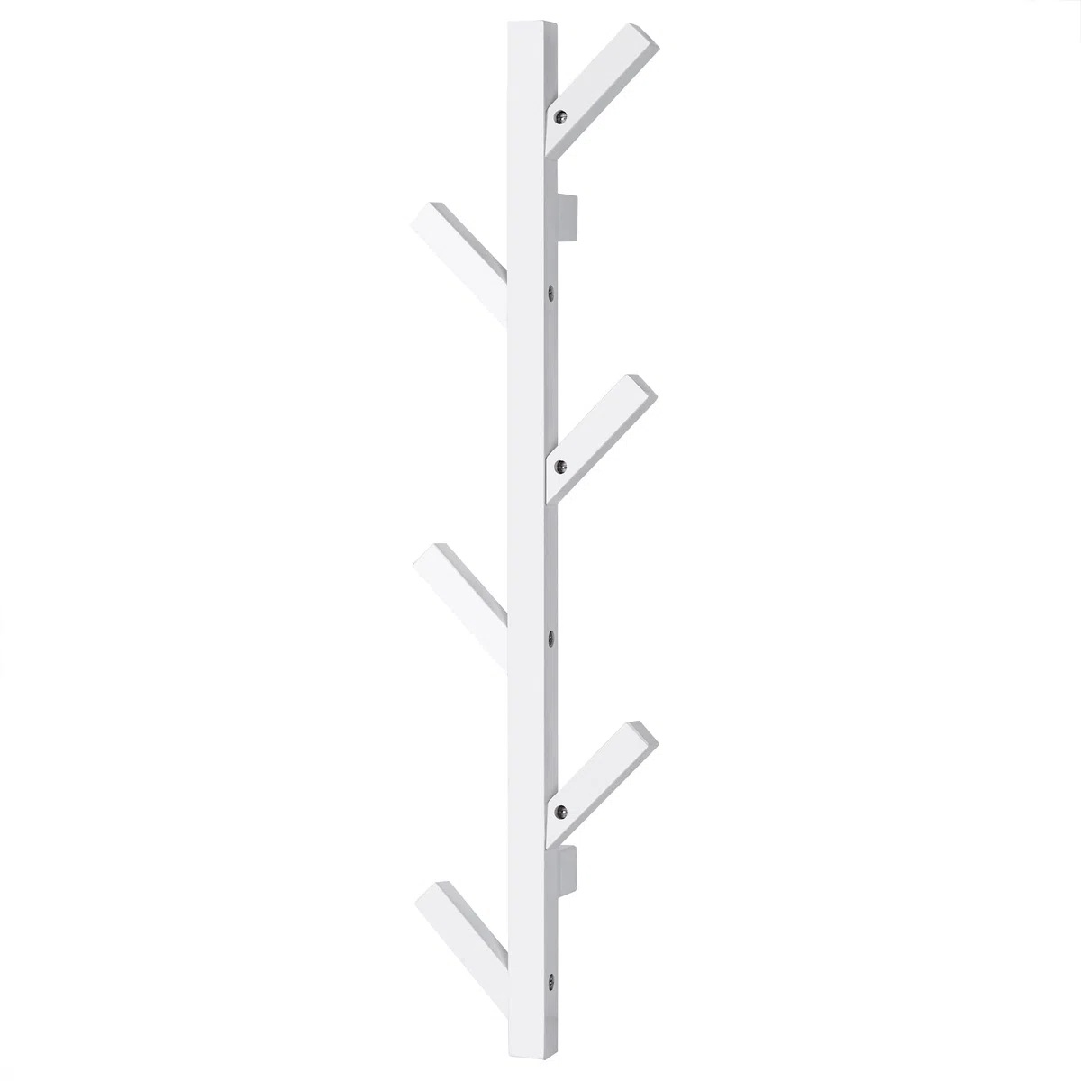 T-LOVENDO.ES Perchero de pared madera maciza de haya vertical 6 Ganchos. Moderno. Ideal recibidor, entrada, salón, dormitorio. Diseño moderno. (Blanco)