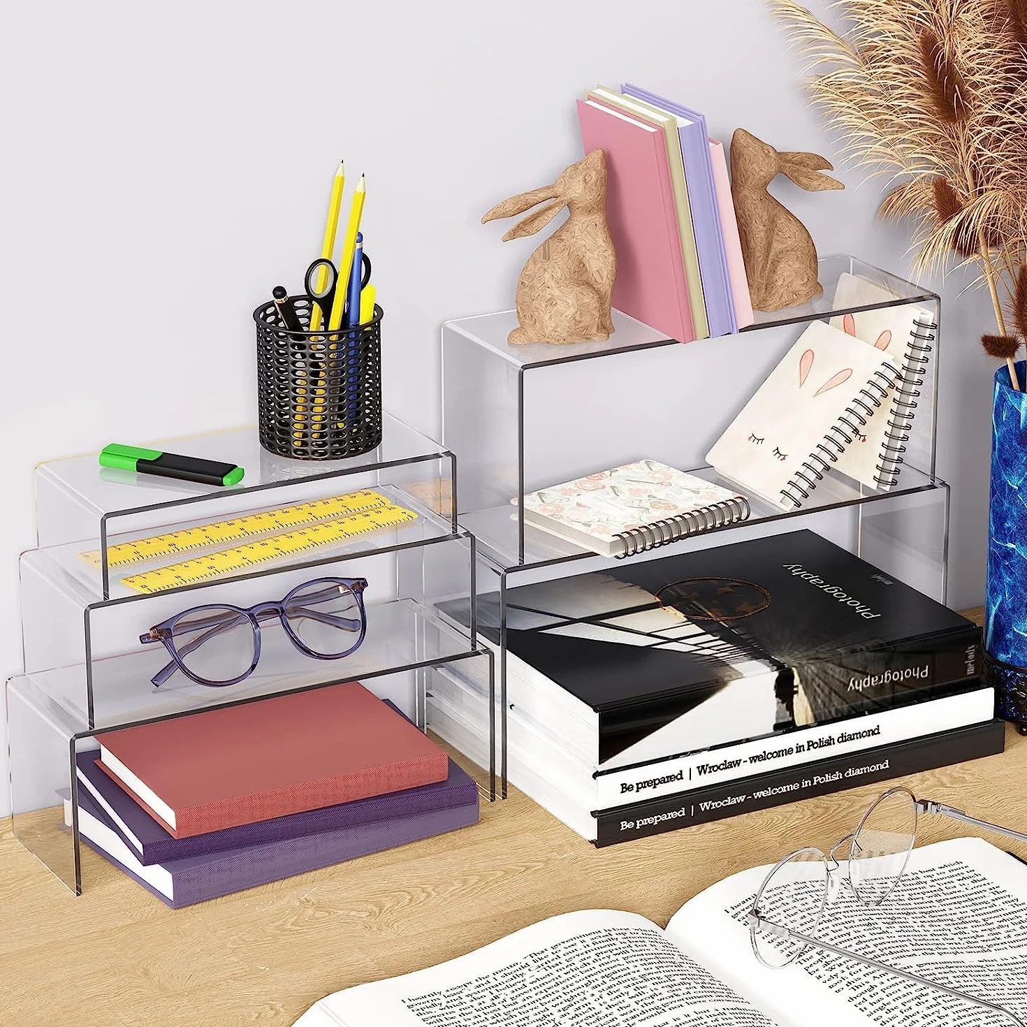 Paquete de 5 elevadores acrílicos, soporte acrílico transparente para figuras populares, pasteles, postres y decoración de mesa