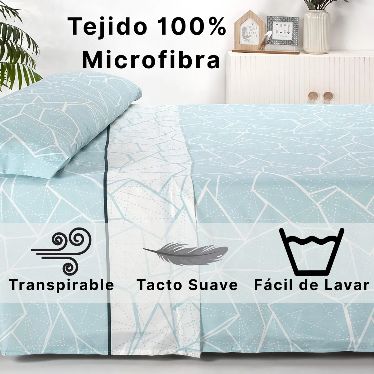 Sábanas 135x190 - Juego de Sábanas 3 Piezas - 100% Microfibra Suave y Transpirable - Sábana Bajera Ajustable, Encimera y Funda Almohada - Ropa de Cama Estampada (Ellie Aqua)