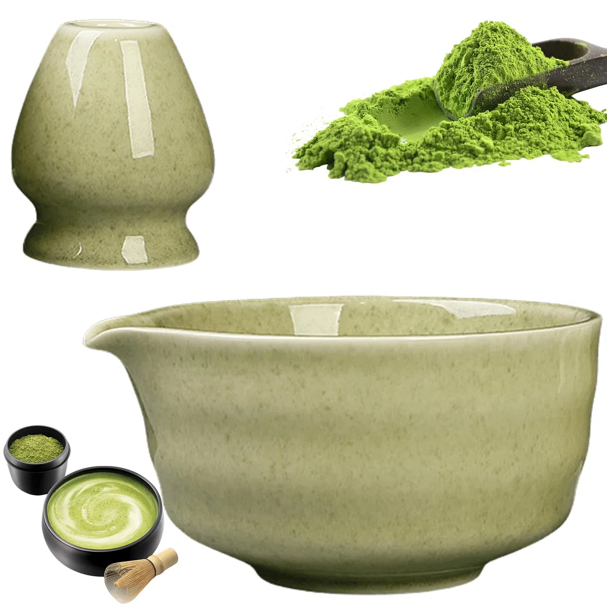 GOMETY Tazón de té japonés para matcha con vertedor, Chawan para batir matcha, cuenco tradicional de cerámica
