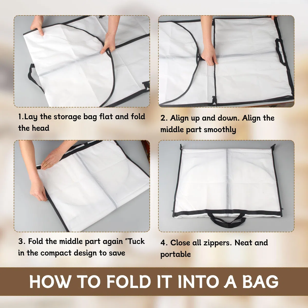 4 Piezas Fundas Ropa 60 x 180 cm, Portatrajes Largos, Plegable Fundas de Ropa Blanco, a Prueba de Polvo, Impermeable, Resistente, Bolsa de Ropa de Boda, Bolsa de Ropa de Vestido de Noche
