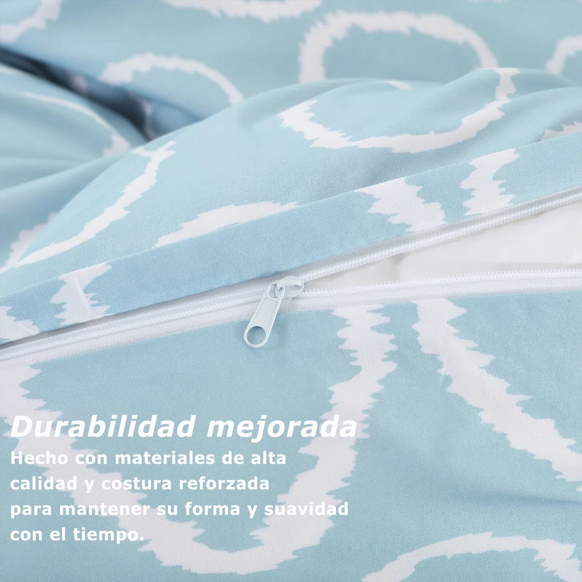 Juego Funda Nórdica 4 Piezas para Cama 135 - Funda Nordica 220x220cm, Bajera 135x200cm, 2 Fundas Almohada 50x75cm, Estampado Círculos Azul Claro, Microfibra Suave Transpirable