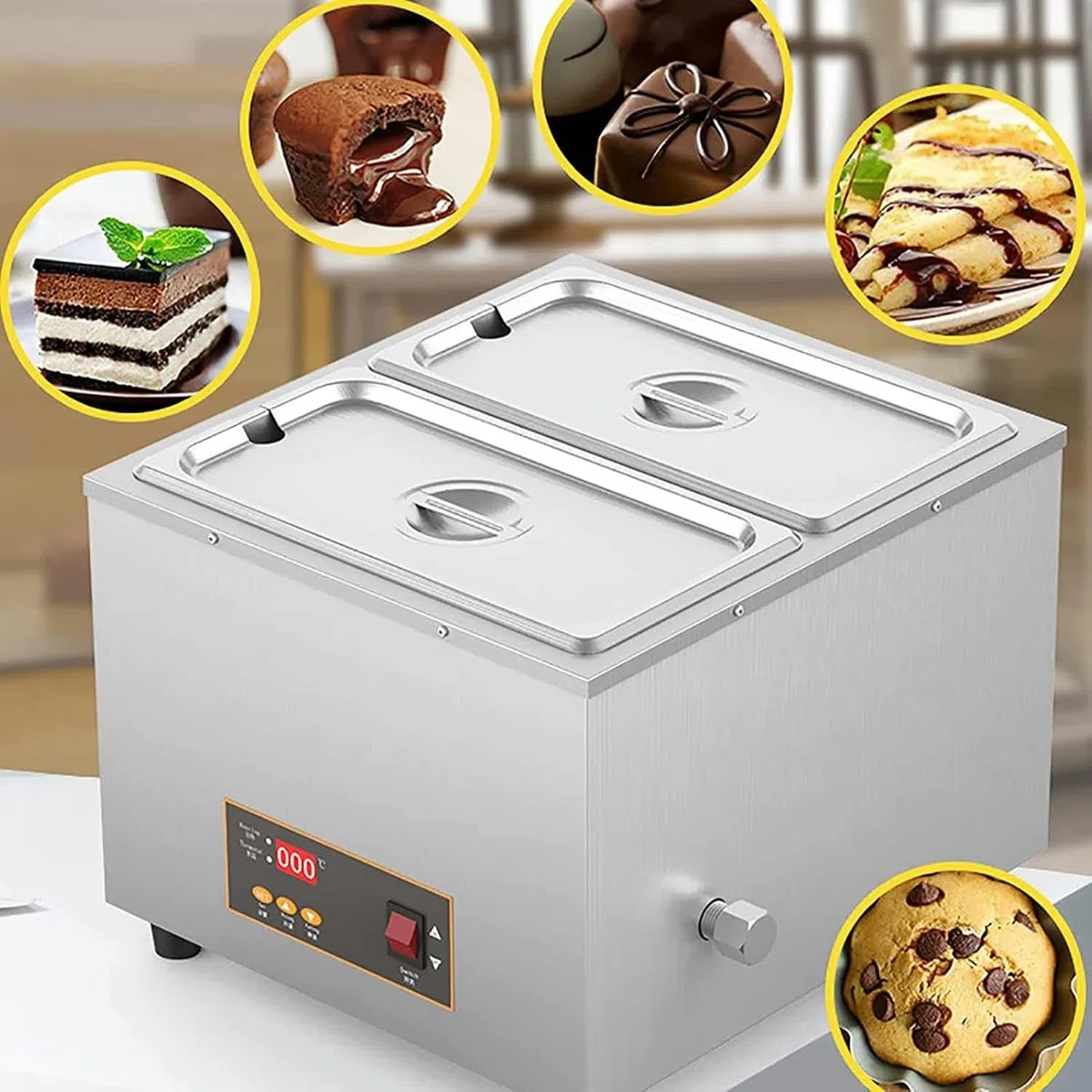 Fuente eléctrica de chocolate con control digital de temperatura, uso comercial