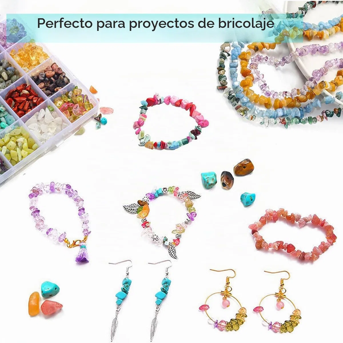 Juego de 24 colores para hacer joyas, 1073 cuentas de piedras preciosas naturales con agujero, cuentas de piedra de 5 a 7 mm para manualidades, joyas, pulseras, collares y pendientes, juego de cuentas