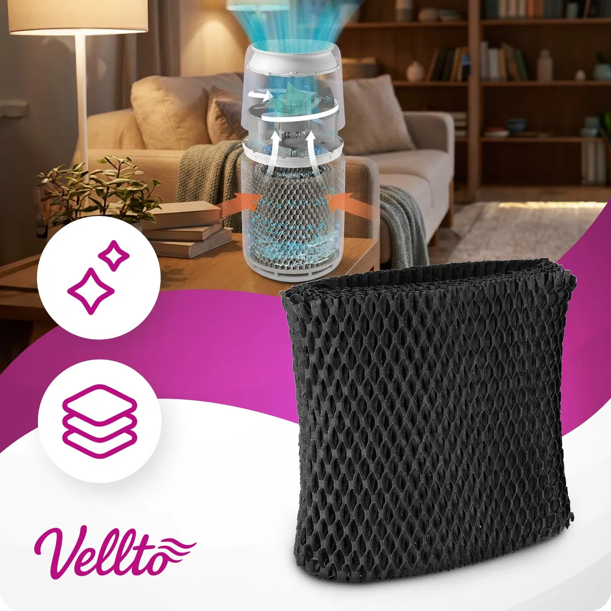 2X Filtro Aire Compatible con Philips HU2510 Filtro Repuesto Humidificador Evaporación Higiénica Lavable Eficiente Recambio Purificador Ambiente Interior