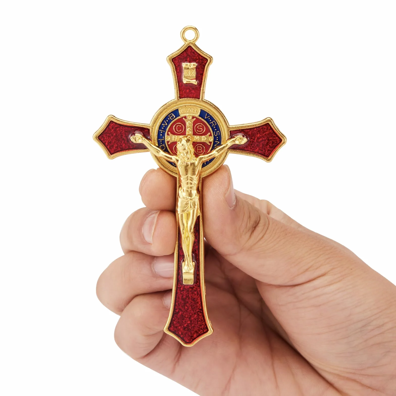 Crucifijo rojo de San Benito, crucifijo para decoración católica, medalla de San Benito, cruz colgante de Jesucristo, crucifijo del Perdón, medalla de San Benito para decoración del hogar