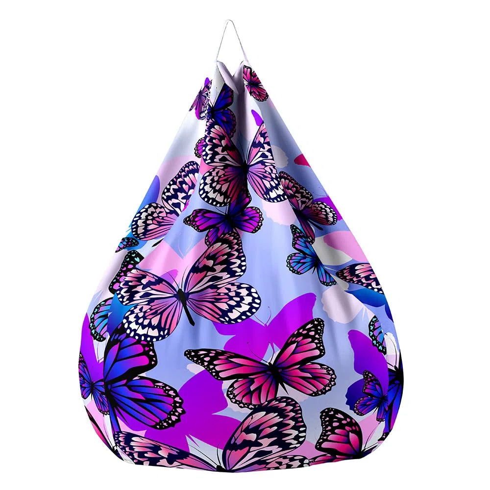 Fansu Puff 3D Mariposa Puff Salon Bean Bag Grande para Adultos y Niños, Puf Sin Relleno Bolsa Almacenamiento de Ropa, Puff Infantiles para Uso Interior y Exterior (90x110cm,Púrpura)