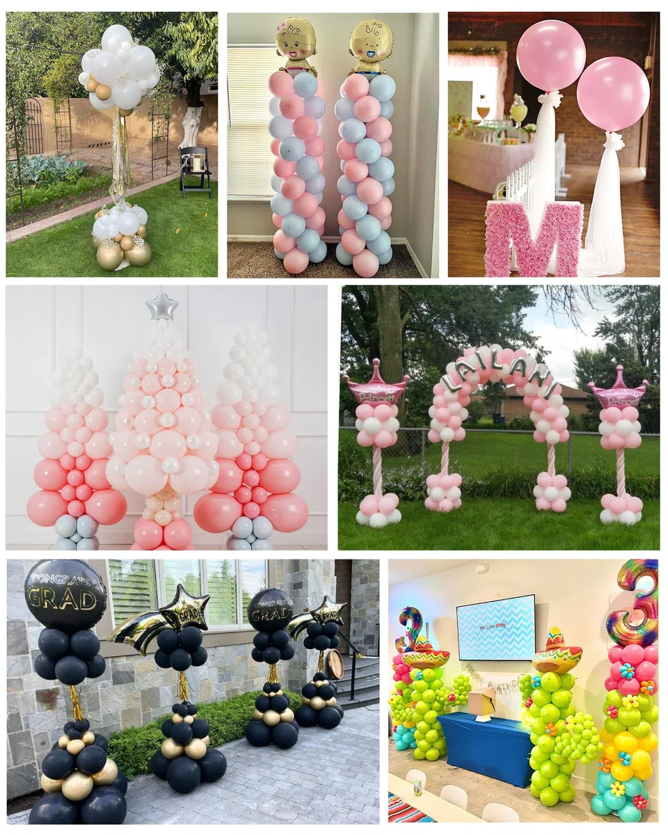 YALLOVE Soporte para Globos, Juego de 2, Soporte de Columna de Globo Ajustable 2m, Estructura para Globos Metálica Telescópica Reutilizable Para Fiesta, Boda, Cumpleaños (Globos no Incluidos)