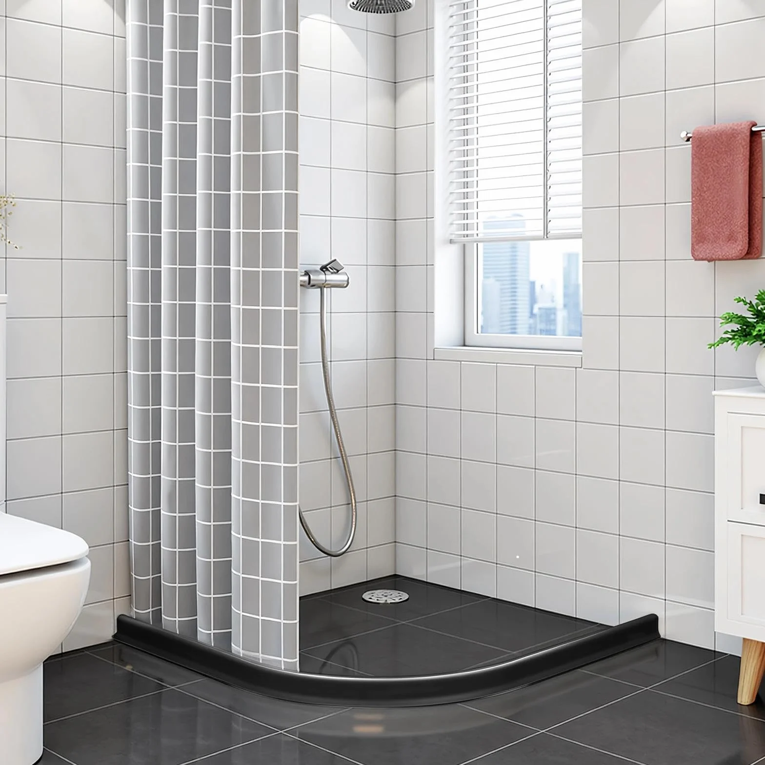 2M Barrera Agua Ducha, Barrera de Agua para Ducha Flexible y Cortable, Borde Plato Ducha Autoadhesivo, Perfil Silicona Duchapara Cocina Baño Separación en Seco y Húmedo (Negro)