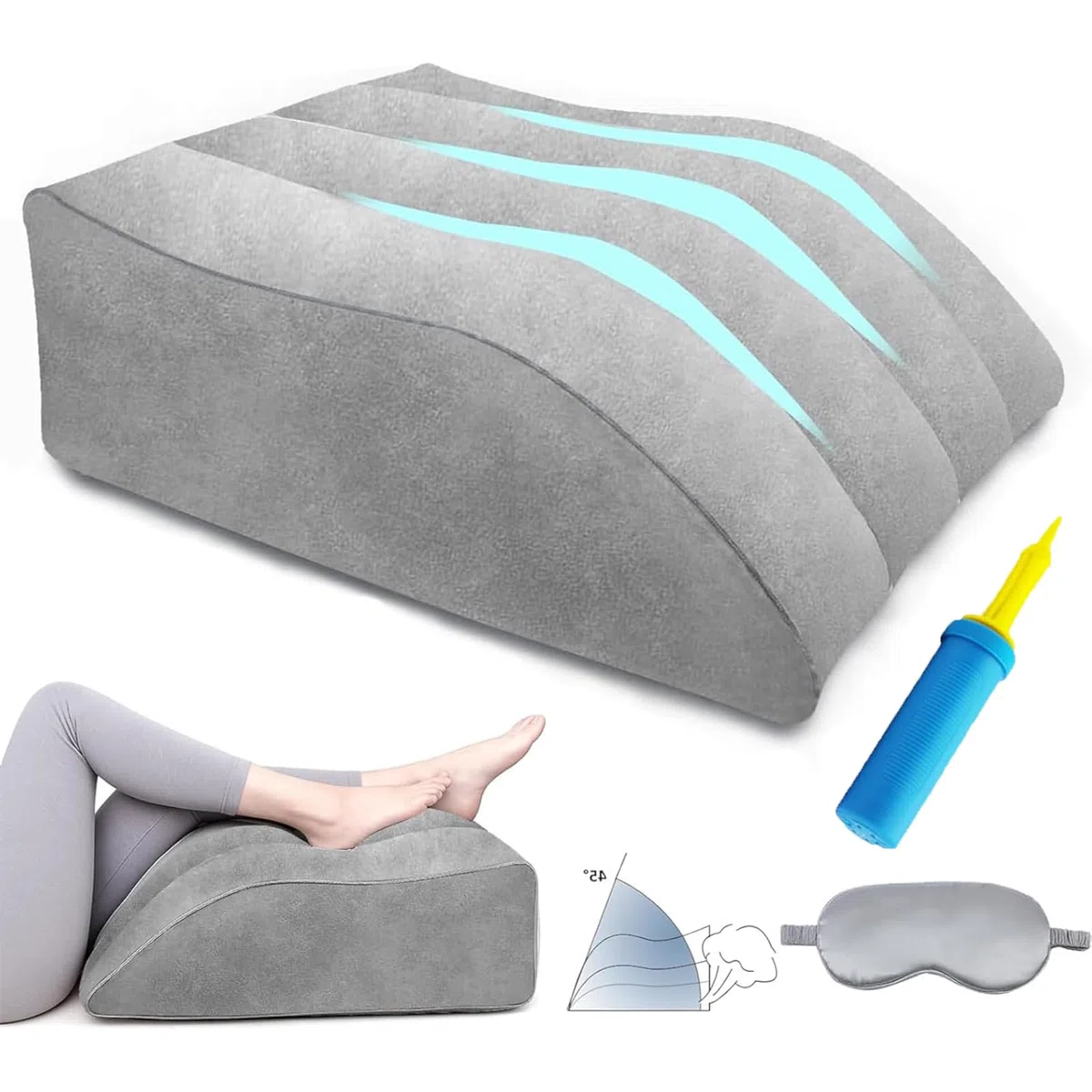 Almohada Inflable para la Elevación de Piernas | Cuña de Descanso para Dormir | Soporte Cómodo para Mejorar la Circulación | Ideal para Aliviar la Hinchazón y Promover la Relajación Muscular