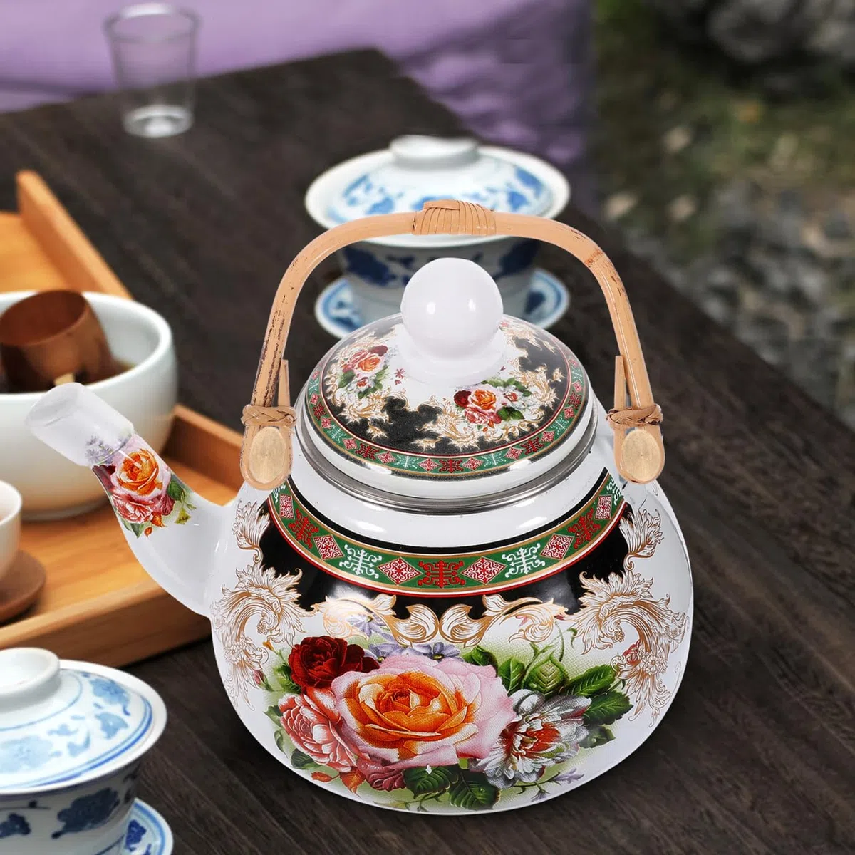 Amosfun Jarra de repuesto con asa de ratán, mango antiquemaduras en forma de U, para jarras de cerámica con un patrón marrón único, ideal para jarras y más