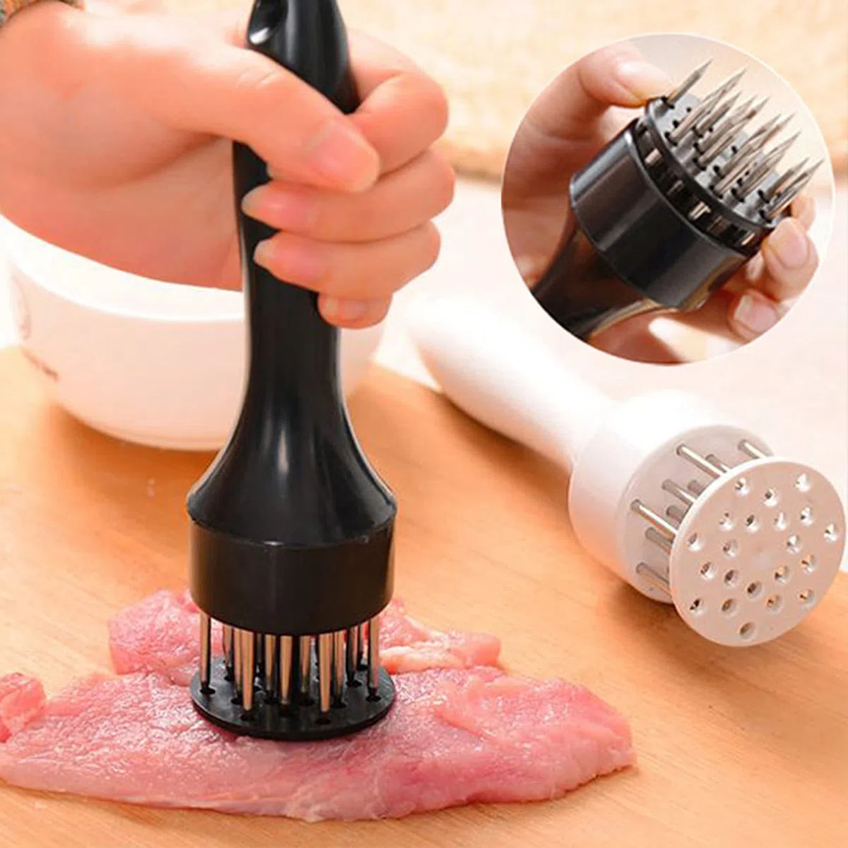 Herramienta de ablandamiento de carne con cuchillas de aguja de acero inoxidable ultra afiladas, paquete de 2 herramientas de ablandamiento de carne para profesión, utensilios de cocina Jacquard para