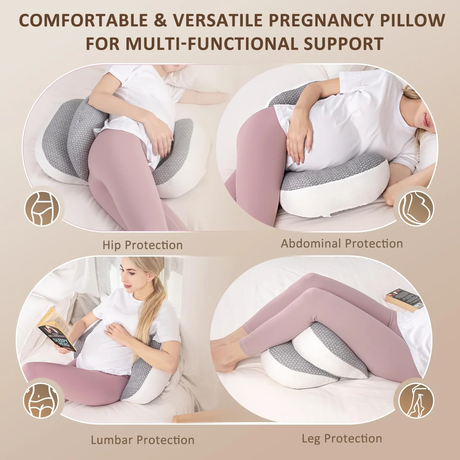 Chilling Home Almohada de Embarazo para Dormir, Almohada para Dormir de Lado para el Abdomen, Almohada Corporal Ajustable y portátil para Mujeres y Dormir de Lado con Funda Transpirable (Gris)