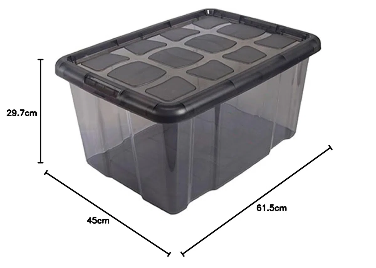 Acan Tradineur - Caja translúcida de almacenaje con tapa, plástico, cajón multiusos, ordenación, almacenamiento de objetos, hogar, fabricada en España, 60 litros, 29,7 x 61,5 x 45 cm, gris