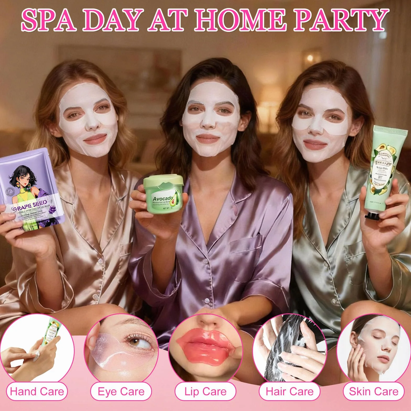 Set Spa Mujer 50 Piezas, Kit Skincare Regalo con Mascarillas Faciales, Parches Oculares, Crema Manos